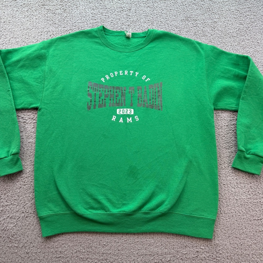 Jerzees Men Green Stephen T Badin Rams 2023 Crewneck Sweatshirt Large